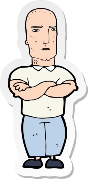 Çizgi film çıkartması. Bir insan tarafından çizilmiş kel bir adam.