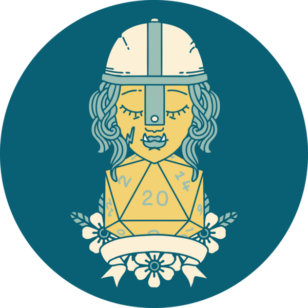 Retro Dövme Tarzı Yarı Ork Dövüşçüsü Bir insan tarafından çizilmiş doğal yirmi zar atışıyla