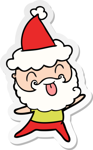 Bir insan tarafından çizilmiş Noel Baba şapkası takan sakallı bir adam.