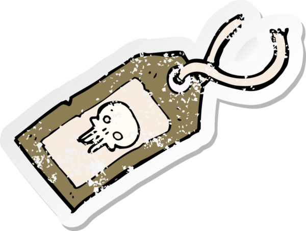 Bir insan tarafından çizilmiş kafatası bagaj etiketi.