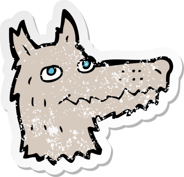 Bir insan tarafından çizilmiş kurt kafasının gerilmiş çıkartması.