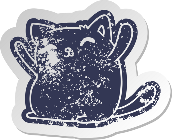 Bir insan tarafından çizilmiş sevimli kawaii kedisinin sıkıntılı eski çizgi film çıkartması.