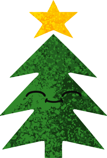 Bir insan tarafından çizilmiş bir noel ağacının retro çizim tarzı karikatürü.