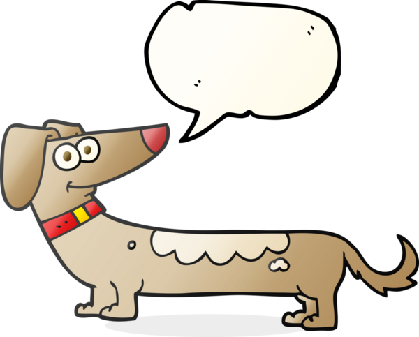 Bir insan tarafından çizilmiş serbest konuşma balonu çizgi film köpeği.