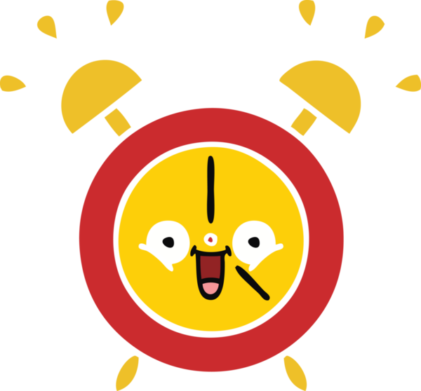 Bir insan tarafından çizilmiş alarm saatinin düz renk retro karikatürü