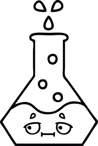 Bir insan tarafından çizilmiş bir bilim şişesinin çizgi çizimi.