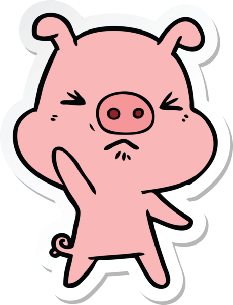 Bir insan tarafından çizilmiş kızgın bir domuzun çıkartması.