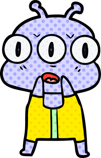 Bir insan tarafından çizilmiş üç gözlü uzaylı çizgi filmi.