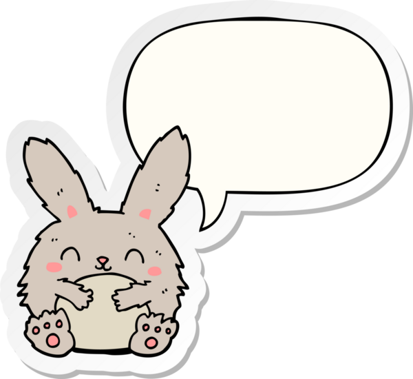 Bir insan tarafından çizilmiş baloncuk çıkartmalı şirin çizgi film tavşanı.