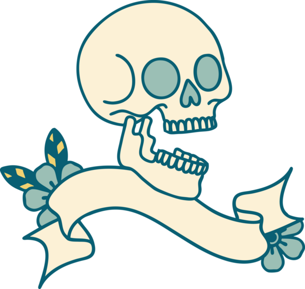 Bir insan tarafından çizilmiş geleneksel bir kafatası dövmesi.