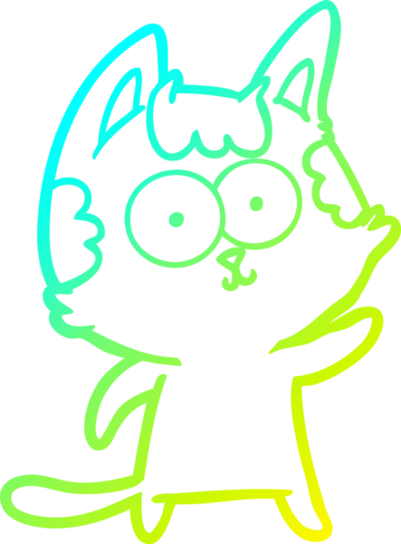 Bir insan tarafından çizilmiş mutlu çizgi film kedisinin soğuk gradyan çizgisi.