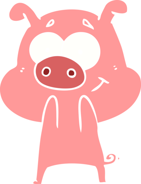 Bir insan tarafından çizilmiş mutlu düz renkli çizgi film domuzu