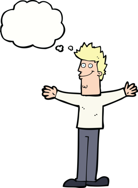 Bir insan tarafından çizilmiş düşünce balonlu mutlu adam çizgi filmi.