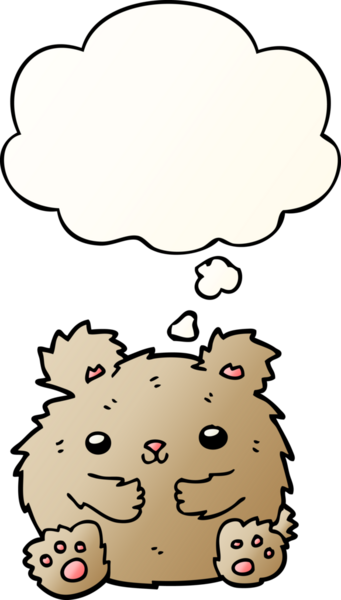 Bir insan tarafından çizilmiş yumuşak eğimli düşünce baloncuklu şirin çizgi film ayısı.