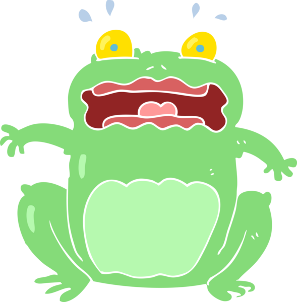 Bir insan tarafından çizilmiş komik, ürkek bir kurbağanın düz rengi.