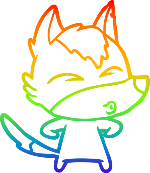 Gökkuşağı gradyan çizgi çizimi bir insan tarafından çizilmiş bir kurt çizgi filmi.