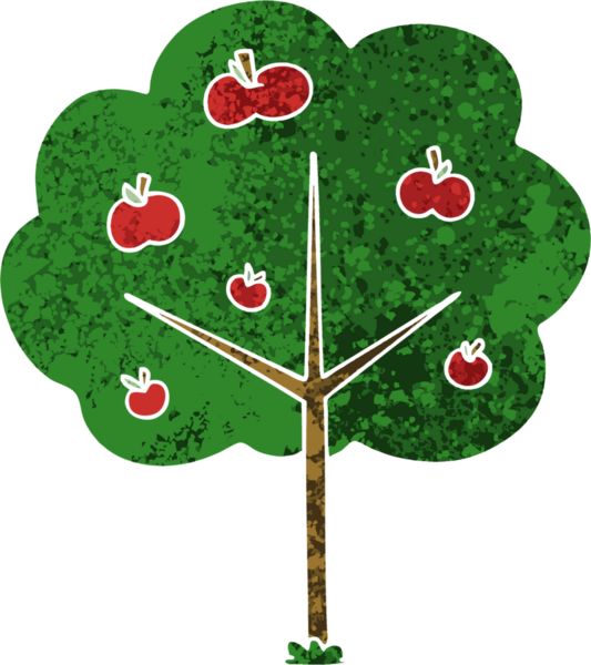 Bir insan tarafından çizilmiş retro illüstrasyon tarzı tuhaf çizgi film ağacı