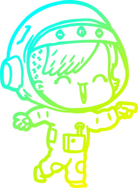 Bir insan tarafından çizilmiş mutlu bir uzay kızının soğuk çizgi çizimi.