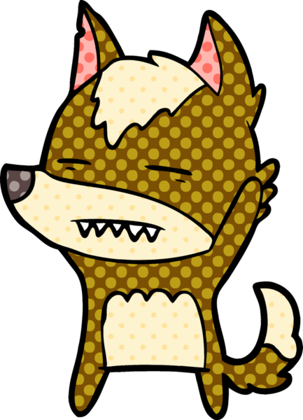 Bir insan tarafından çizilmiş dişleri gösteren bir kurt çizgi filmi.