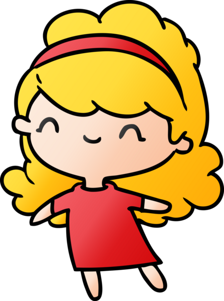 gradyan çizgi film çizimi: kawaii kız saç bandı bir insan tarafından çizilmiş.