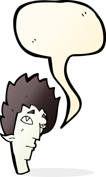 Bir insan tarafından çizilmiş konuşma balonlu vampir kafası.