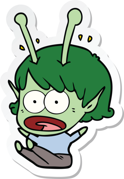 Bir insan tarafından çizilmiş uzaylı bir kızın karikatür çıkartması.