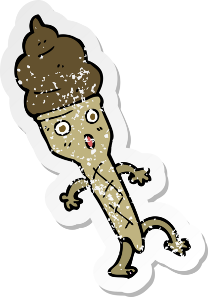 Bir insanın çizdiği karikatür dondurmasının gerilimli retro etiketi.