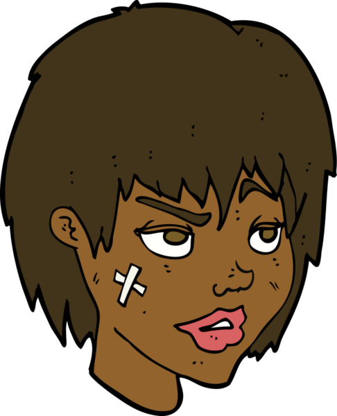 Bir insan tarafından çizilmiş yüzü alçılı bir karikatür kadın.