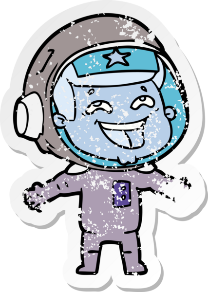 Bir insan tarafından çizilmiş gülen astronot çizgi filminin sıkıntılı çıkartması.