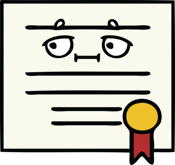 Mezuniyet diplomasının bir insan tarafından çizilmiş şirin bir karikatürü.