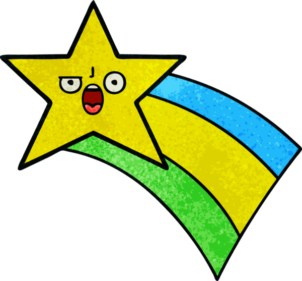 Bir insan tarafından çizilmiş kayan gökkuşağı yıldızının grunge desenli retro çizimi