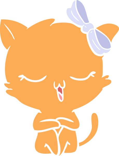 Bir insan tarafından çizilmiş düz renkli çizgi film kedisi.