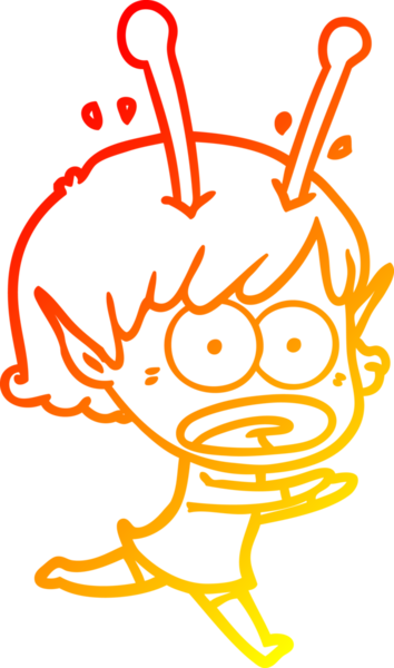 Bir çizgi film karakteri, bir insan tarafından çizilmiş bir uzaylı kız çizimi.