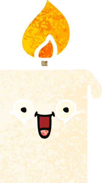 Bir insan tarafından çizilmiş yanan bir mumun retro çizim tarzı karikatürü