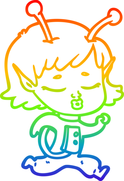 Gökkuşağı gradyan çizgisi bir insan tarafından çizilmiş uzaylı bir kızın çizimi