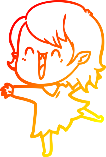 Bir insan tarafından çizilmiş sevimli, mutlu bir vampir kızın çizgi çizimi.