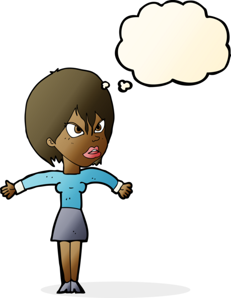 Bir insan tarafından çizilmiş düşünce baloncuğuyla rahatsız bir kız.