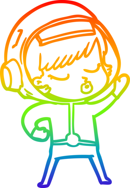 Gökkuşağı gradyan çizgi çizimi Bir insan tarafından çizilmiş güzel astronot kız