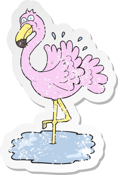 Bir insan tarafından çizilmiş çizgi film flamingosunun gerilimli yapıştırması.