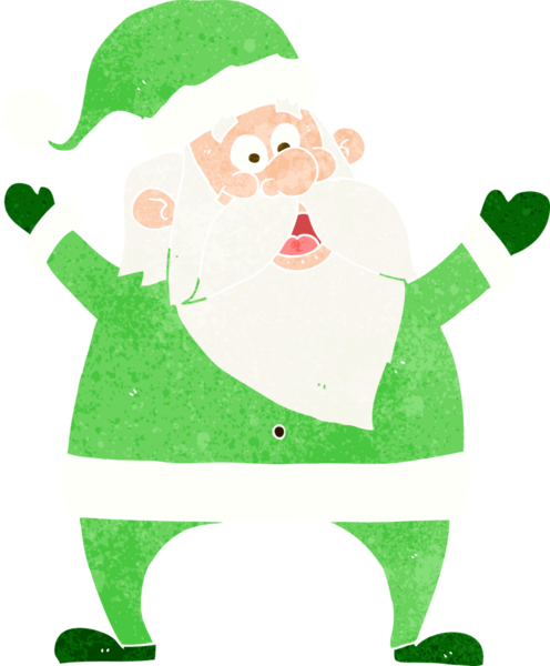 Bir insan tarafından çizilmiş neşeli Noel Baba çizgi filmi.