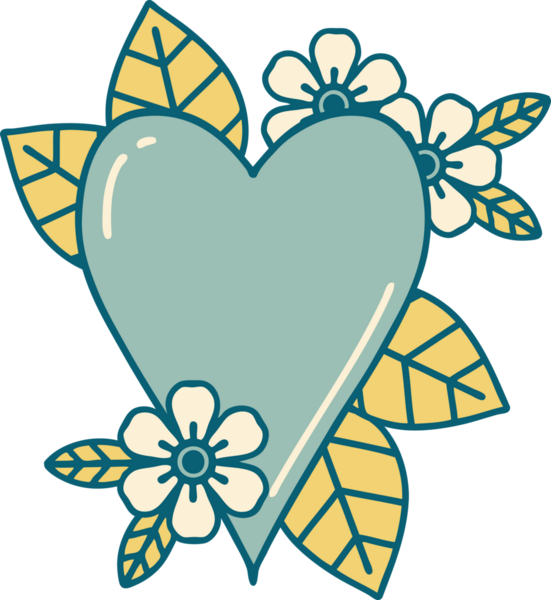 Bir insan tarafından çizilmiş botanik bir kalbin ikonik dövmesi.