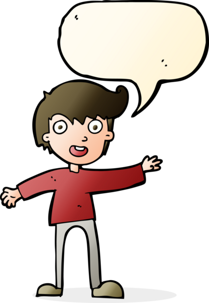 Bir insan tarafından çizilmiş konuşma balonu olan heyecanlı bir çocuk.