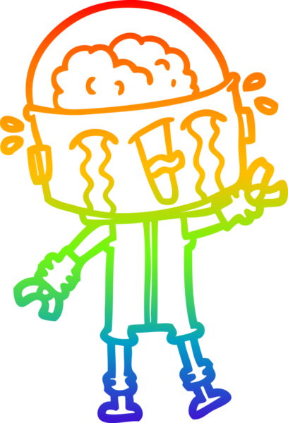 gökkuşağı gradyan çizgi çizimi bir insan tarafından çizilen ağlayan robot