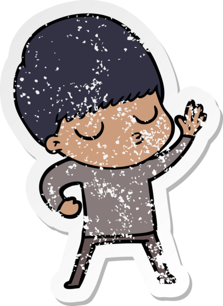 Bir insan tarafından çizilmiş, sıkıntılı bir çizgi film çıkartması.