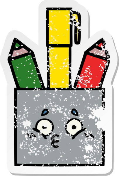 Bir insan tarafından çizilmiş sevimli bir kalem tenceresinin sıkıntılı çıkartması.