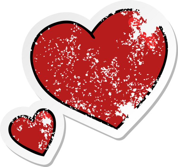 Bir insan tarafından çizilmiş garip bir el çıkartması, pembe kalpler.