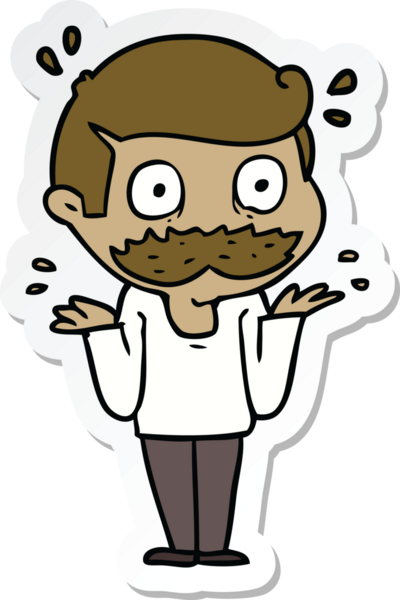 Bir insan tarafından çizilmiş bıyıklı bir karikatür adamın çıkartması.