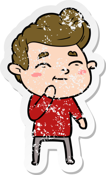 Bir insan tarafından çizilmiş mutlu bir çizgi film karakterinin sıkıntılı çıkartması.