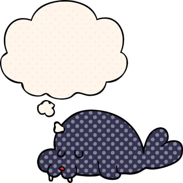Bir insan tarafından çizilmiş, düşünce baloncuklu karikatür deniz aygırı.
