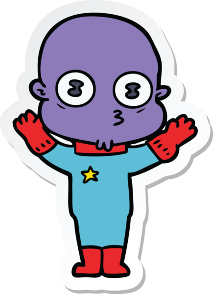 Bir insan tarafından çizilmiş garip kel bir uzay adamının çıkartması.